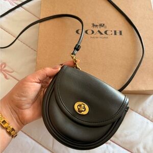 Coach Black Leather Crossbody Bag with Gold Accents